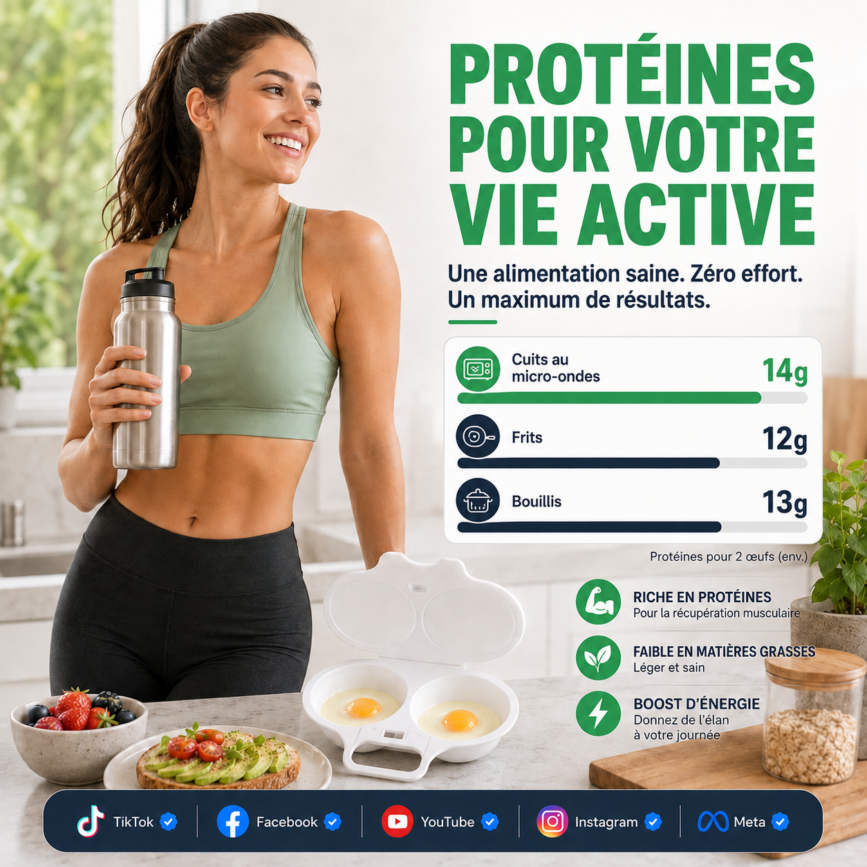 🥚 Cuiseur à Œufs Anti-Éclaboussures – PP Alimentaire – Double Cavité & Couvercle Hermétique – Œuf Poché Sain au Micro-Ondes sans Effort 🌿