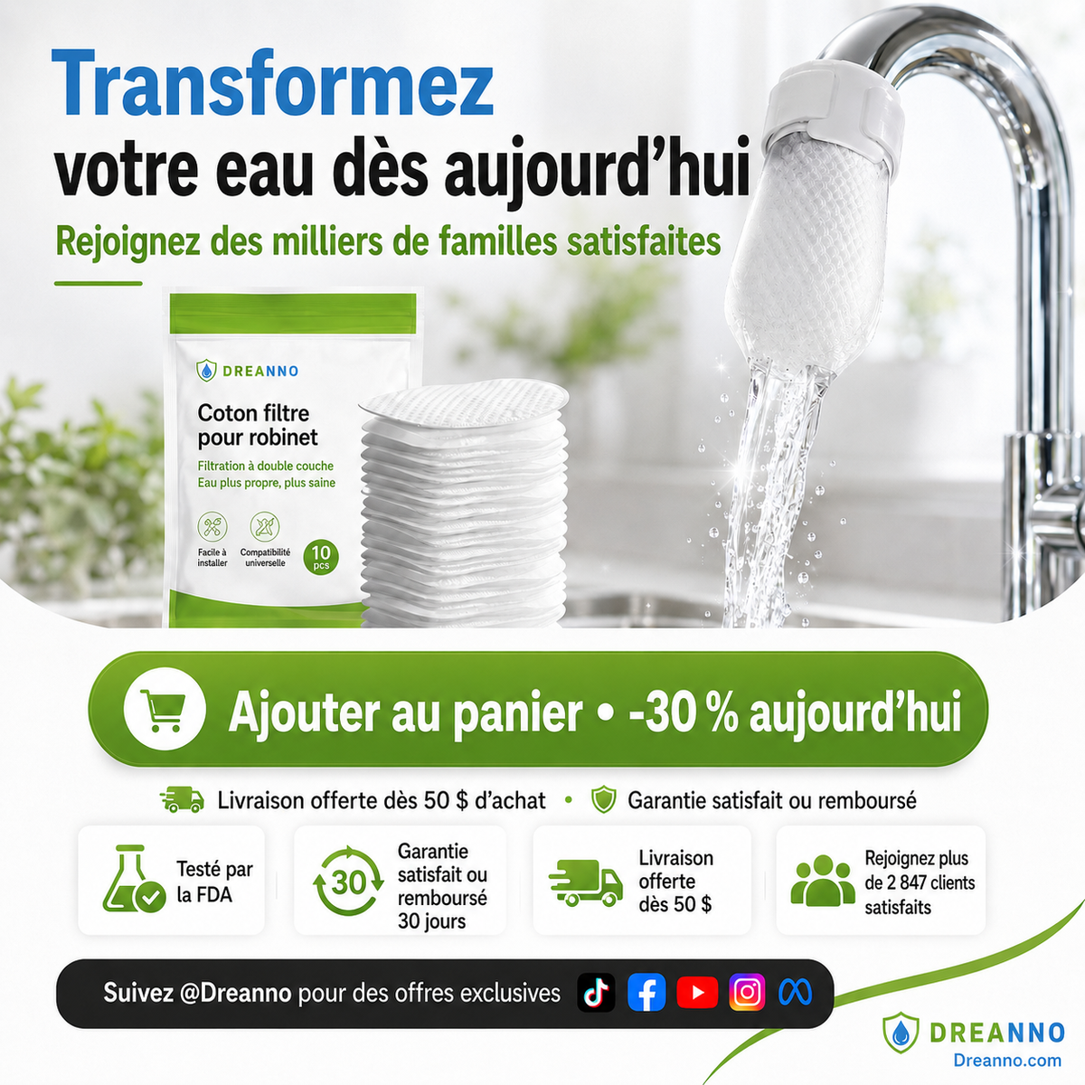 💧✨ Filtre anti-éclaboussures pour robinet – 360° orientable, élimine rouille & sédiments, réducteur de chlore, eau plus propre au quotidien 🧼🍽️