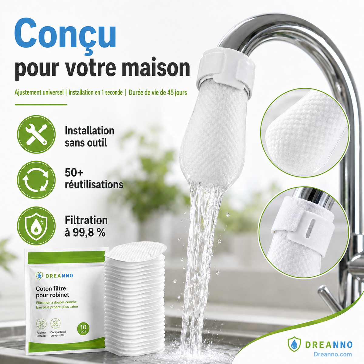 💧✨ Filtre anti-éclaboussures pour robinet – 360° orientable, élimine rouille & sédiments, réducteur de chlore, eau plus propre au quotidien 🧼🍽️