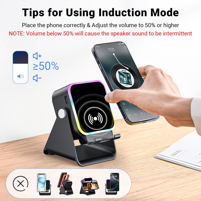 💎 50 % DE RÉDUCTION SUR LE SUPPORT D'ENCEINTE SANS FIL 5-EN-1 ! 💎 Audio par induction, support pour téléphone et éclairage d'ambiance