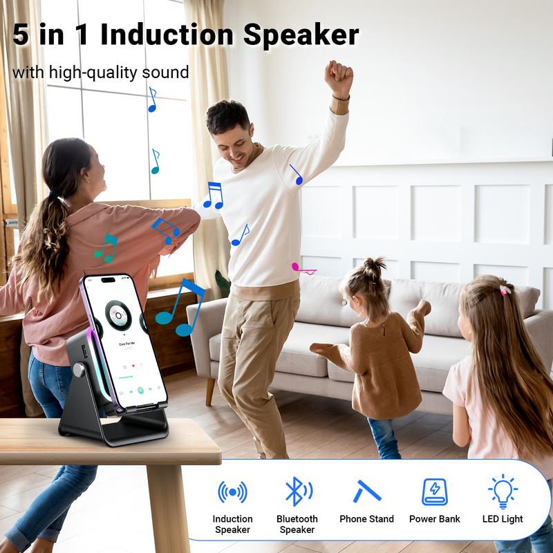 💎 50 % DE RÉDUCTION SUR LE SUPPORT D'ENCEINTE SANS FIL 5-EN-1 ! 💎 Audio par induction, support pour téléphone et éclairage d'ambiance