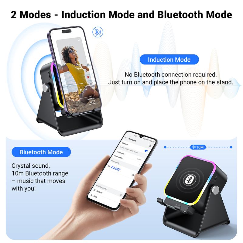💎 50 % DE RÉDUCTION SUR LE SUPPORT D'ENCEINTE SANS FIL 5-EN-1 ! 💎 Audio par induction, support pour téléphone et éclairage d'ambiance