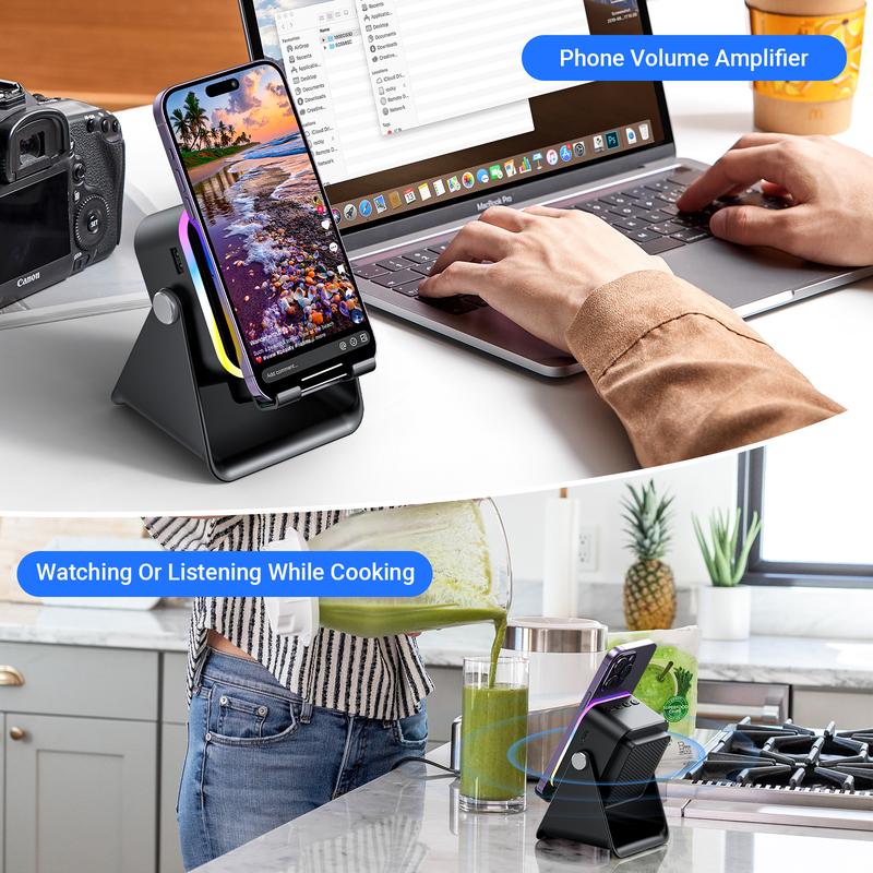 💎 50 % DE RÉDUCTION SUR LE SUPPORT D'ENCEINTE SANS FIL 5-EN-1 ! 💎 Audio par induction, support pour téléphone et éclairage d'ambiance