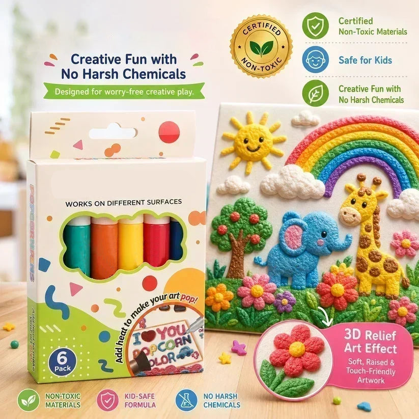 🎨✨ PROMO FLASH : 50% DE RÉDUCTION ! Stylos Magiques Popcorn 3D – Encre Thermique Gonflante, 6 Couleurs Vives, DIY Créatif pour Dessins en Relief Spectaculaires ✨