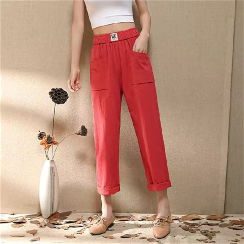👖🌸 PROMO -50% ! Pantalon Ample Femme Léger et Fluide – Taille Haute Élastique, 75% Coton, 6 Couleurs (M-4XL)