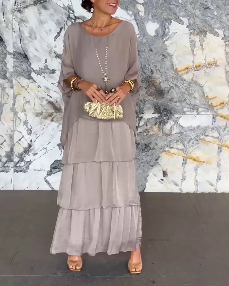 💎 -50% LIMITÉ ! 💎 Robe Maxi Artistique – Coupe Ample, Design Batwing & Élégance Fluide
