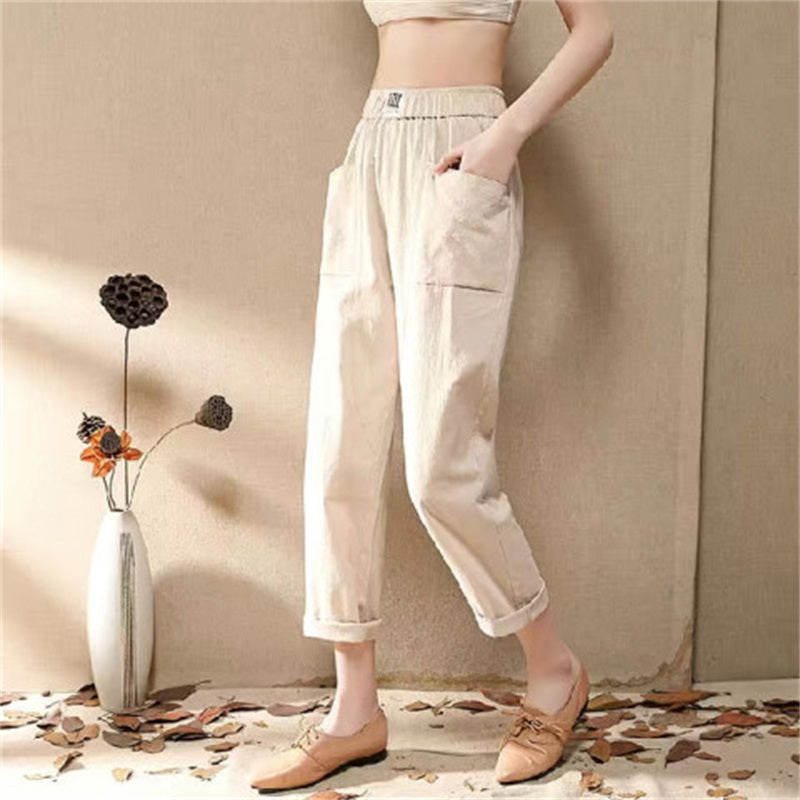 👖🌸 PROMO -50% ! Pantalon Ample Femme Léger et Fluide – Taille Haute Élastique, 75% Coton, 6 Couleurs (M-4XL)