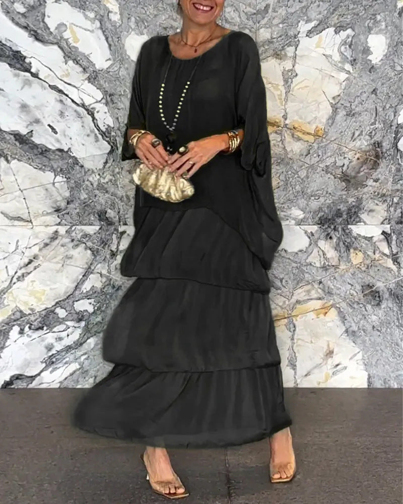 💎 -50% LIMITÉ ! 💎 Robe Maxi Artistique – Coupe Ample, Design Batwing & Élégance Fluide