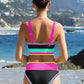 🏖️Offre spéciale 50 % de réduction🌼Ensemble de bikini sportif 3 pièces en nylon patchwork color block - Maillot de bain taille haute et contrôle du ventre👙🌈