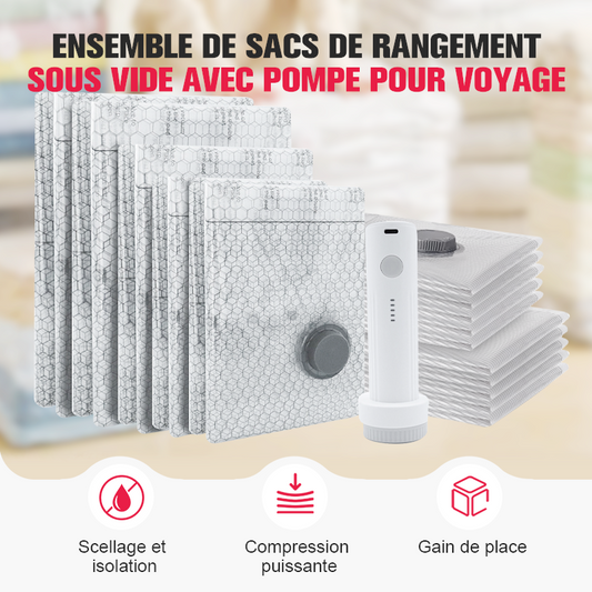 🧳✨ Ensemble Sacs Rangement Sous Vide 2026 UPGRADE | Voyage + Pompe Portable | Qualité Supérieure 💎