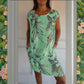 📢📢50 % de réduction !! ⏰⏰🍀 Robe à Col Rond à Imprimé Botanique – Vente de Printemps – Tissu Léger, Motif Naturel & Coupe Décontractée 🌸