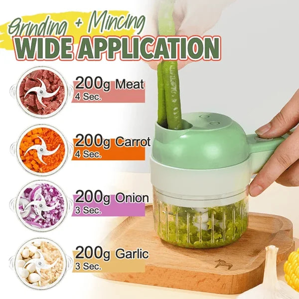🔪 50% DE RÉDUCTION! ⚡ L'As du Cuisine Tout-en-Un – Hachoir, Éplucheur & Brosse 4-en-1 Sans Fil – Multifonction, Rapide & Indispensable 🍲