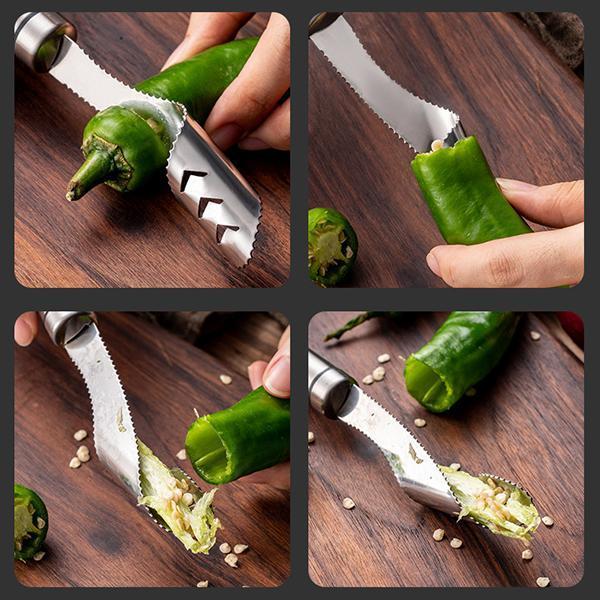 🔥50% DE RÉDUCTION !Vide-Poivron & Épépineur en Inox 304 – Lame Dentelée Précise, Dénoyautage en 1 Torsion & Protection des Doigts ✨