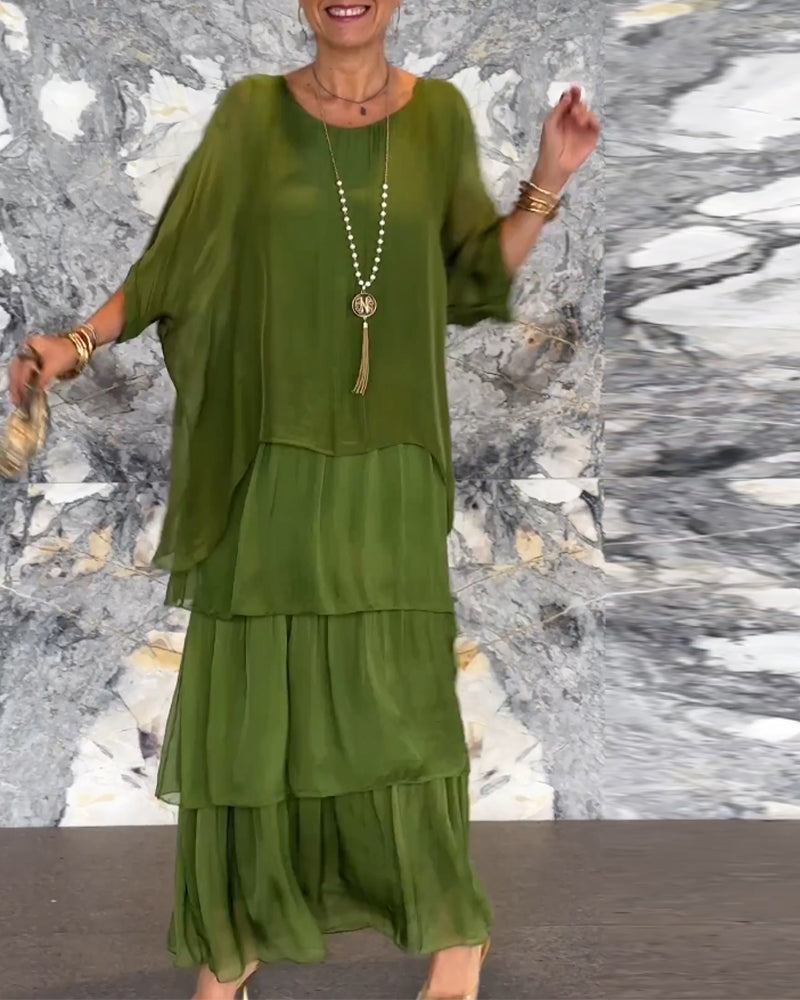 💎 -50% LIMITÉ ! 💎 Robe Maxi Artistique – Coupe Ample, Design Batwing & Élégance Fluide