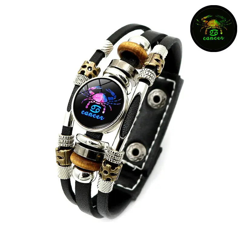 ⭐ 50 % DE RÉDUCTION MAINTENANT ! 🐾 Bracelet Zodiaque en cuir phosphorescent – Brille dans le noir, ajustable et unisexe – Parfait pour les passionnés d'astrologie et à porter au quotidien ✨