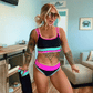 🏖️Offre spéciale 50 % de réduction🌼Ensemble de bikini sportif 3 pièces en nylon patchwork color block - Maillot de bain taille haute et contrôle du ventre👙🌈