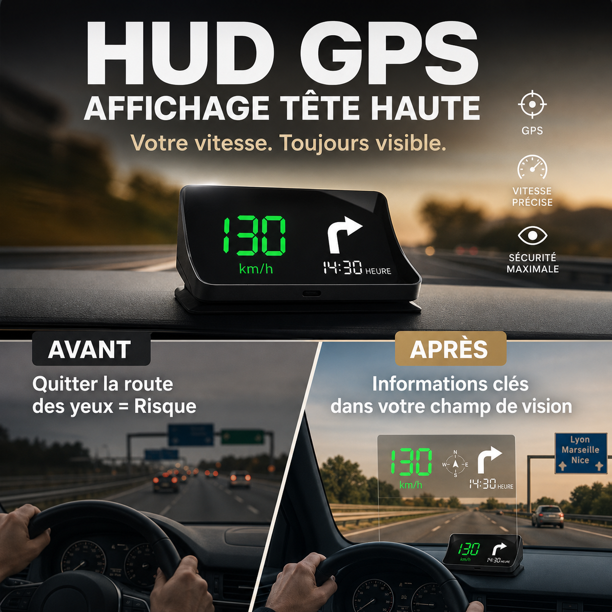 🚗🛰️ Affichage tête haute (HUD) et compteur de vitesse GPS numérique pour voiture – gardez les yeux sur la route, évitez les amendes. 50 % de réduction !