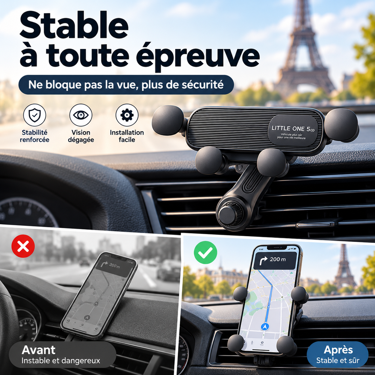Support de téléphone pour voiture, support de fixation pour GPS à installer sur la bouche d'aération