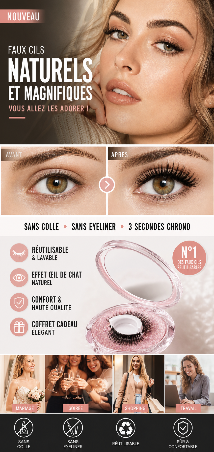 💦 PROMO LIMITÉE 50% DE RÉDUCTION ! ✨ Faux Cils Auto-Adhésifs Imperméables – Sans Colle, Regard Agrandi en 3 Secondes 👁️