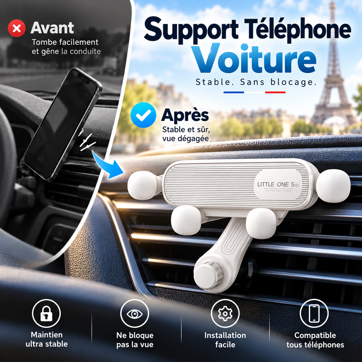 Support de téléphone pour voiture, support de fixation pour GPS à installer sur la bouche d'aération