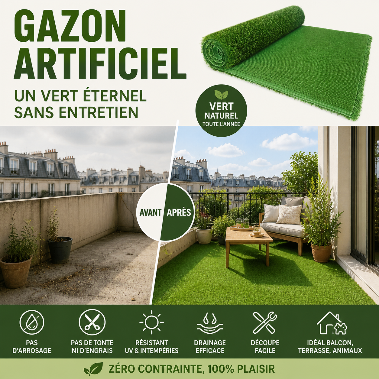 🌿 Gazon synthétique pour le jardin