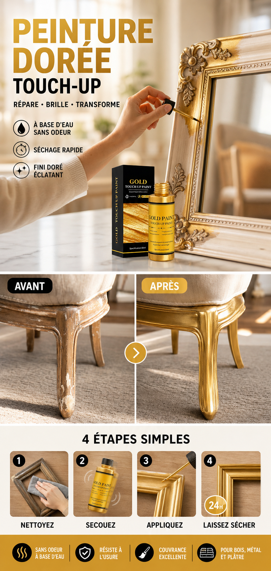 -50% Aujourd’hui ✨🎨 Peinture Dorée à Base d’Eau