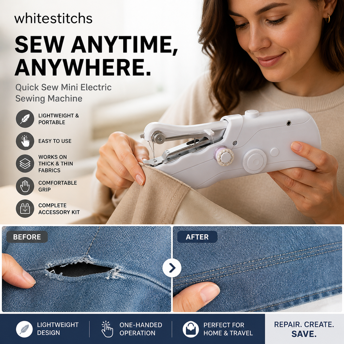 🔥PROMOTION EXCEPTIONNELLE : 50% DE RÉDUCTION !🧵 Mini machine à coudre électrique – Légère, portable et facile à utiliser ! ✨