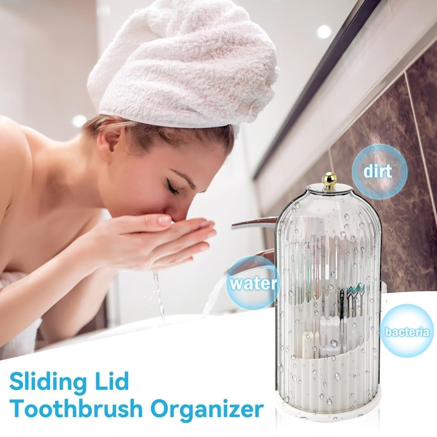 🎉🧴 50 % de réduction ! Organisateur de brosses à dents à couvercle coulissant – Salle de bain rangée, élégante & hygiénique