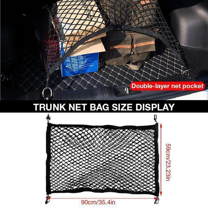 Sac de Coffre Universel en Filet Élastique – Tissu Oxford + Maille – 3 Couches – Petite/Grande Taille – Pour Rangement Voiture et Sécurité Enfants 🛡️