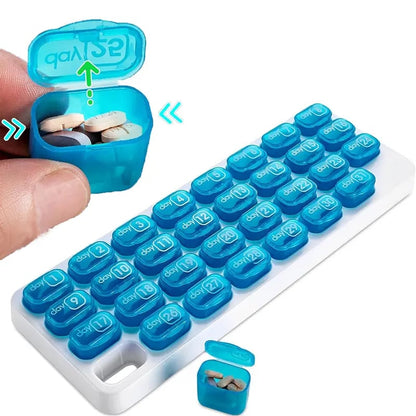 💊 Pilulier mensuel avec couvercle - Couvercles faciles à ouvrir, adaptés aux personnes souffrant d'arthrite - 31 compartiments journaliers amovibles - Indicateur de date - Étui de voyage pour vitamines et médicaments