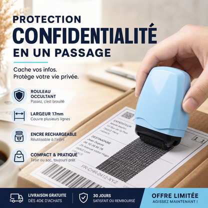 🔒 50% DE RÉDUCTION! 🛡️ Tampon rouleau de protection des données – Brouilleur efficace, encre à séchage rapide – Protégez vos infos personnelles en un geste ✉️