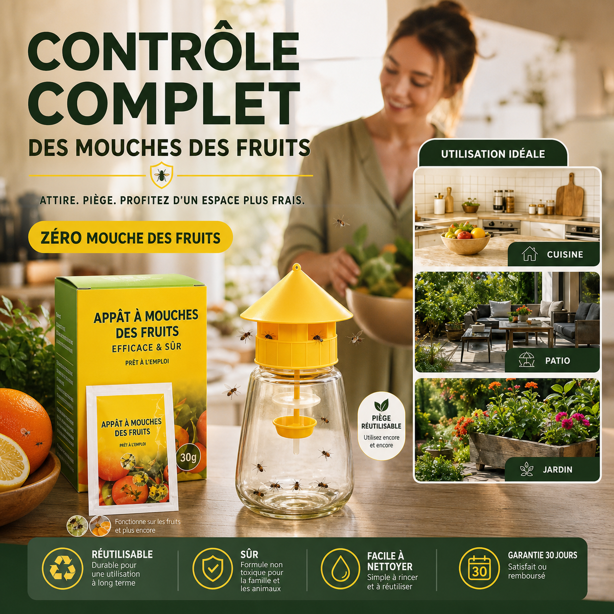 🏆 Piège à mouches suspendu intérieur extérieur, capture efficace sans toxique pour jardin maison et terrasse ✨