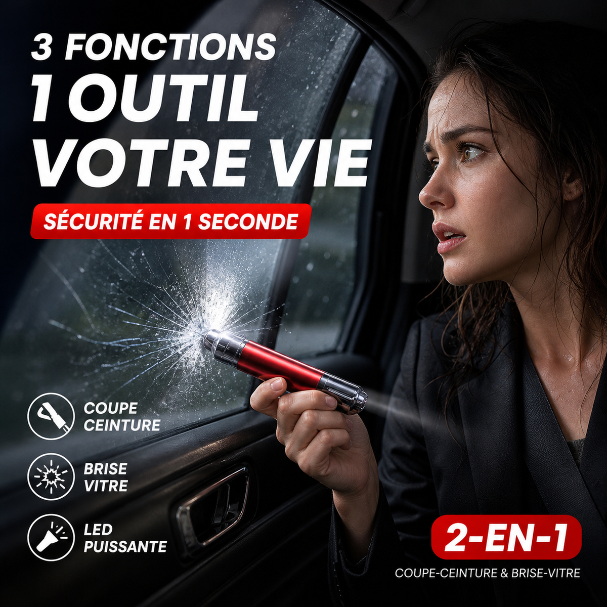 💎 50% DE RÉDUCTION ! 💎 Mini Outil d’Évacuation d’Urgence pour Voiture – Coupe-ceinture, Brise-glace & Lampe LED 🚨🚗