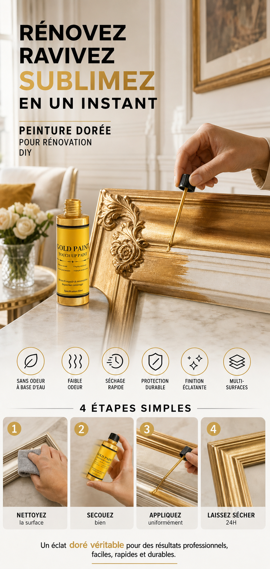 -50% Aujourd’hui ✨🎨 Peinture Dorée à Base d’Eau
