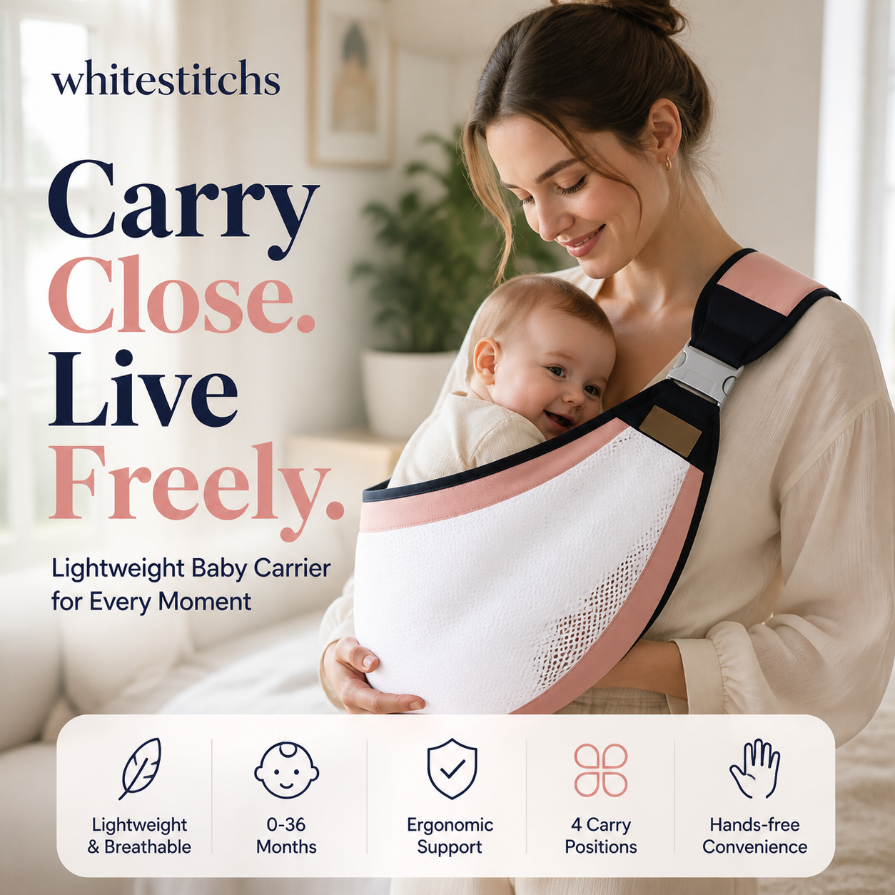 👶 50% DE RÉDUCTION! 🧸 Porte-bébé léger – Respirant, ajustable & confortable – Idéal pour les balades et les câlins en toute sécurité 🌿