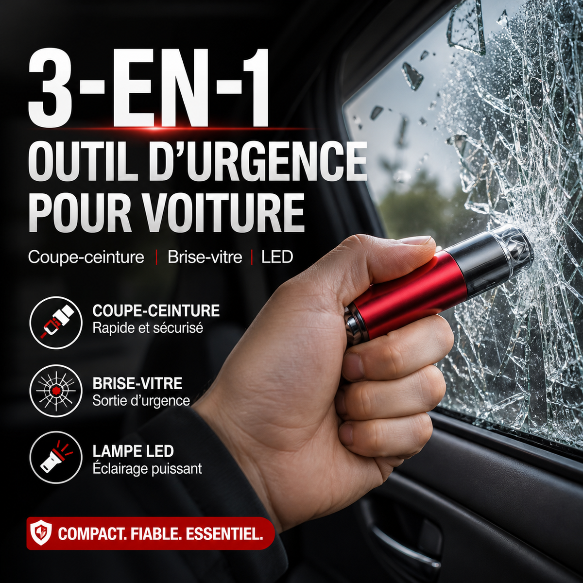 💎 50% DE RÉDUCTION ! 💎 Mini Outil d’Évacuation d’Urgence pour Voiture – Coupe-ceinture, Brise-glace & Lampe LED 🚨🚗