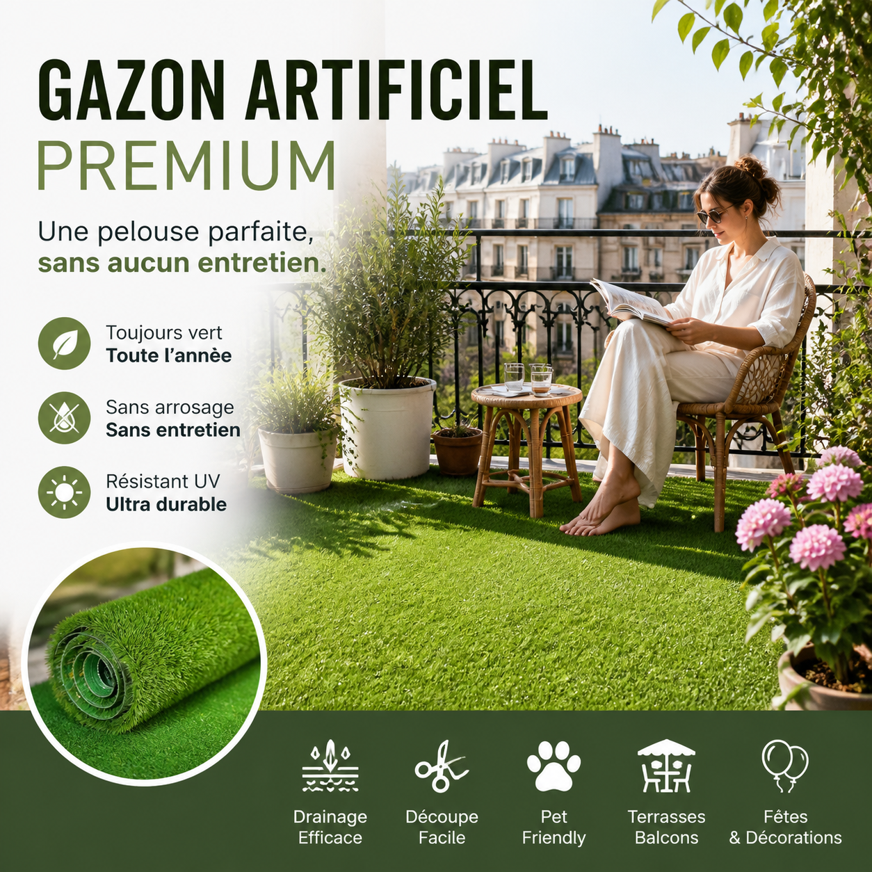 🌿 Gazon synthétique pour le jardin