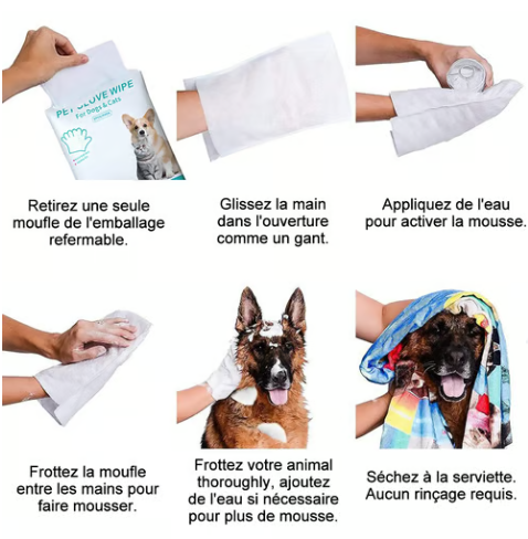 🔥Dernier jour de soldes 49% OFF🔥Gants shampooing sans rinçage pour chiens – Lingettes hypoallergéniques pour le bain des animaux, 6 packs