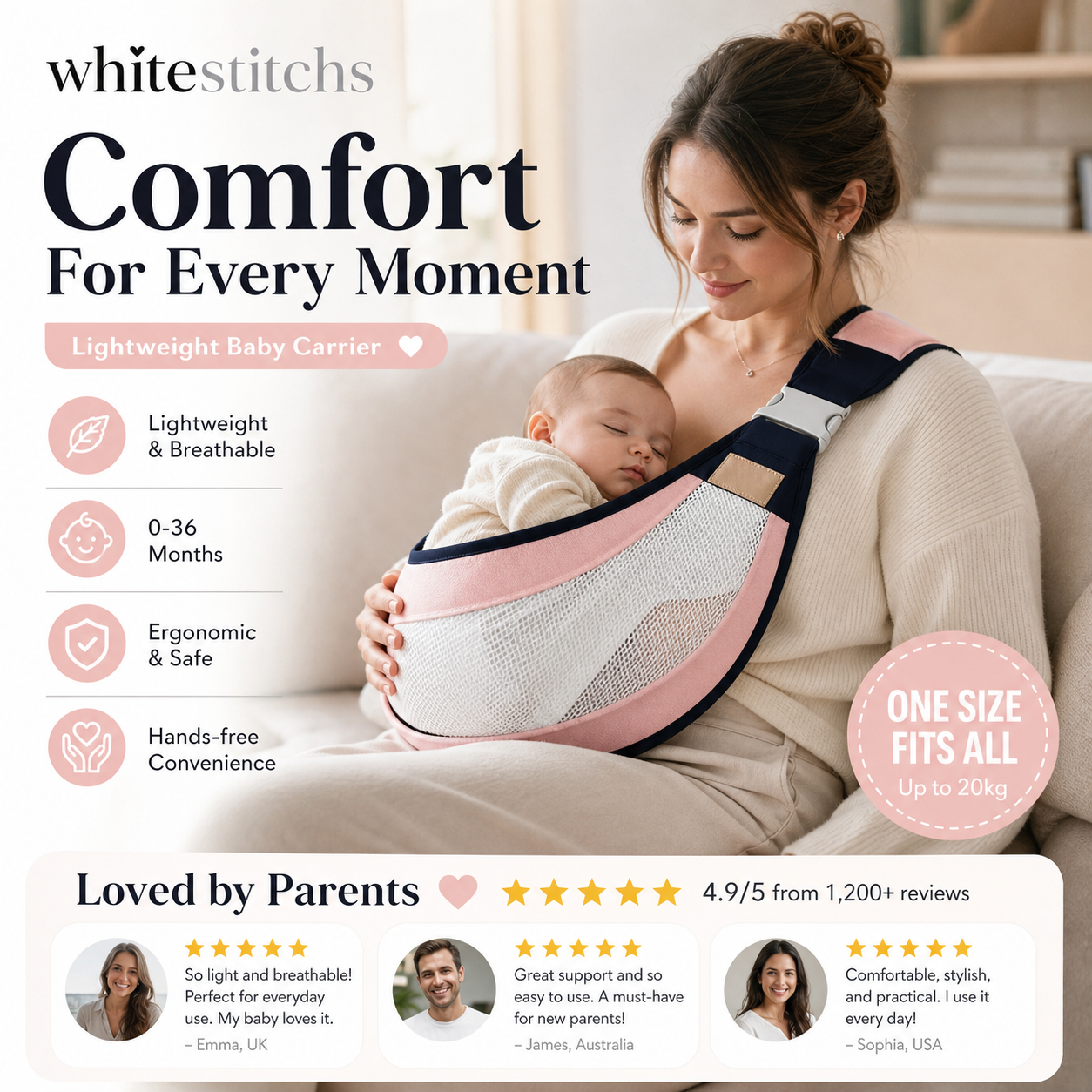 👶 50% DE RÉDUCTION! 🧸 Porte-bébé léger – Respirant, ajustable & confortable – Idéal pour les balades et les câlins en toute sécurité 🌿