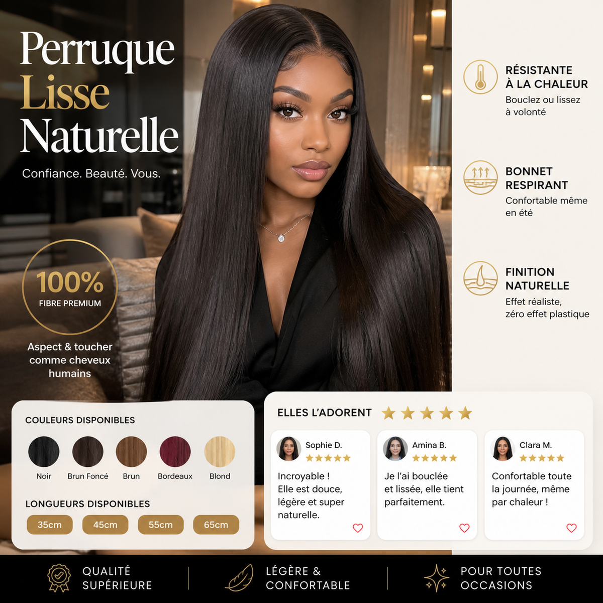 🔥‑50% OFFRE LIMITÉE👩‍🦰 Perruque frontale droite soie, compacte et naturelle, confortable à porter au quotidien ✨