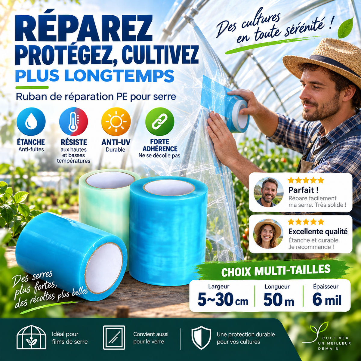 👍🌳50% DE RÉDUCTION ! Ruban de réparation étanche haute viscosité 50M, colmate les fuites pour tuyaux et toitures ✨