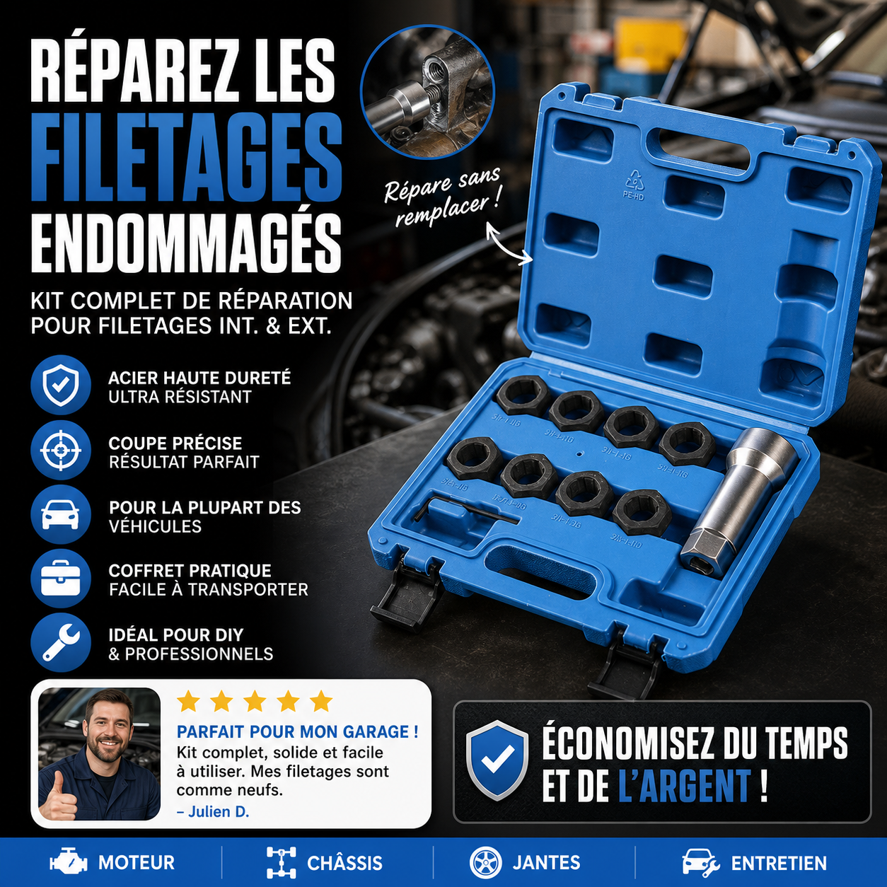 🚗 50 % DE RÉDUCTION EN CE MOMENT ! 🔧Jeu d'outils de réparation de filetages pour l'automobile✨