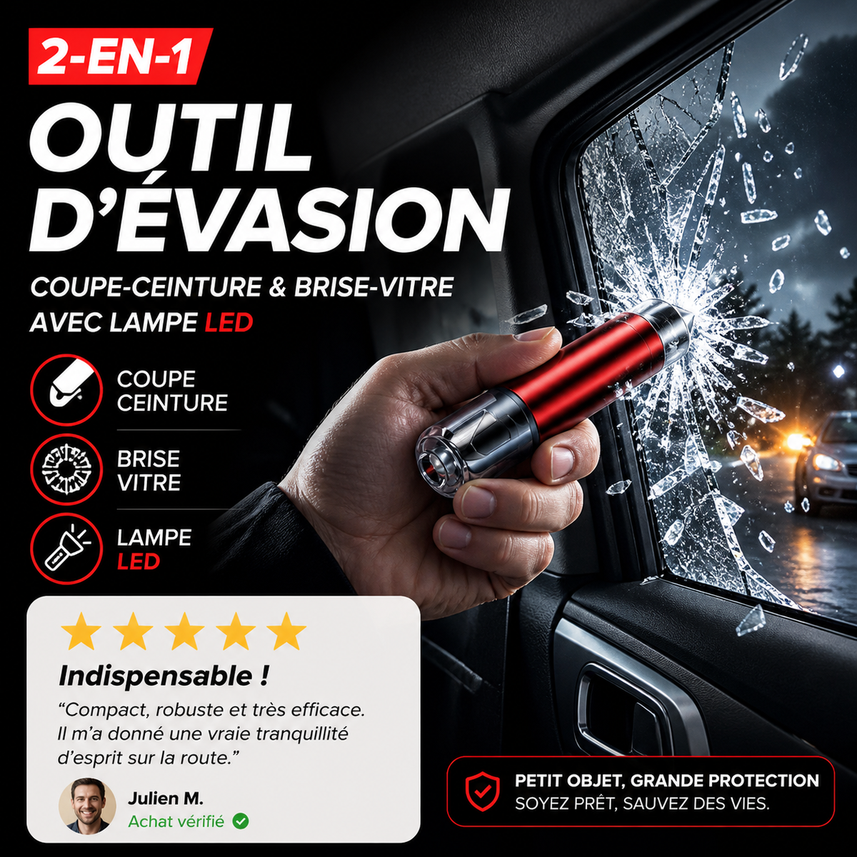 💎 50% DE RÉDUCTION ! 💎 Mini Outil d’Évacuation d’Urgence pour Voiture – Coupe-ceinture, Brise-glace & Lampe LED 🚨🚗