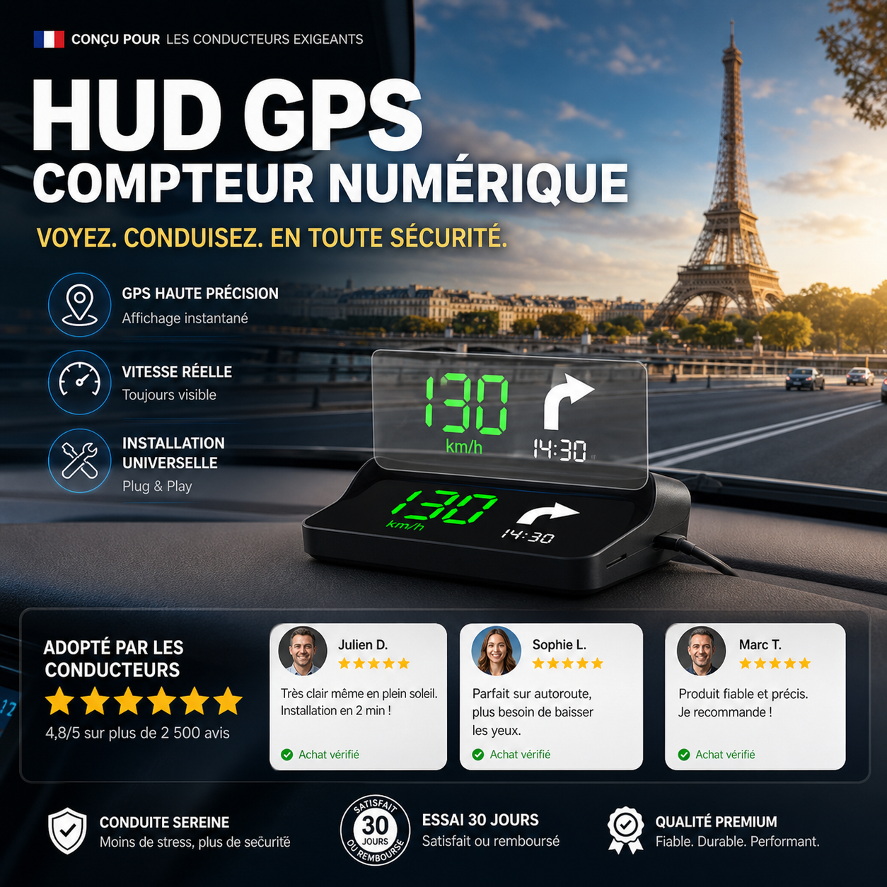 🚗🛰️ Affichage tête haute (HUD) et compteur de vitesse GPS numérique pour voiture – gardez les yeux sur la route, évitez les amendes. 50 % de réduction !