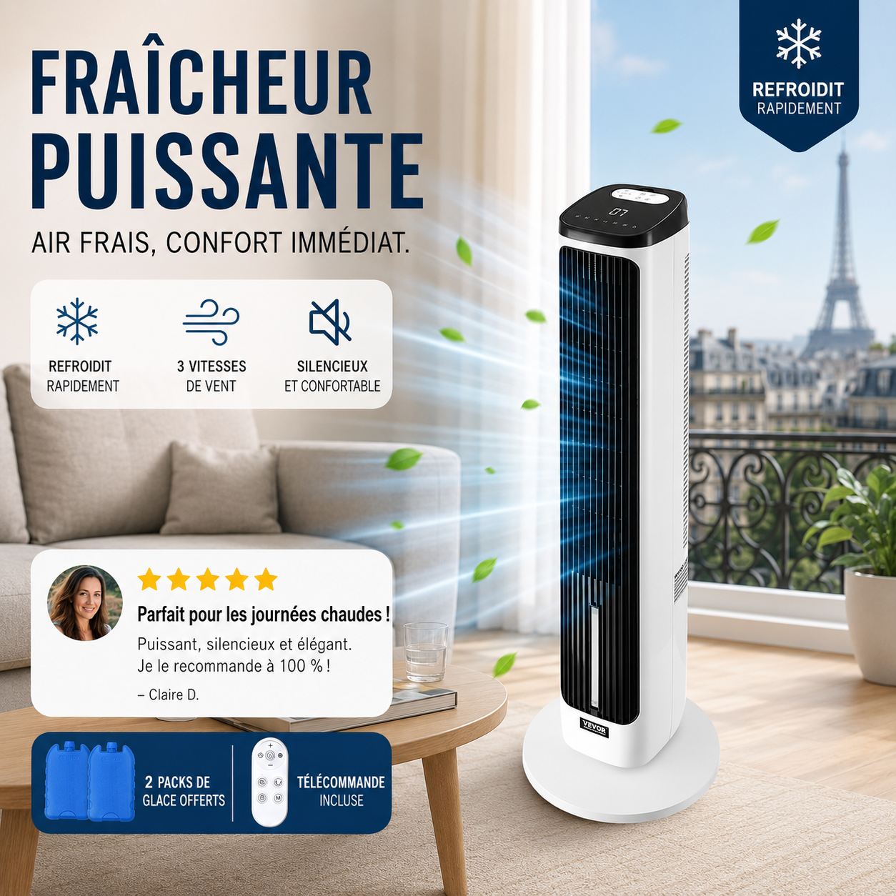 Ventilateur tour USB portable à 3 vitesses