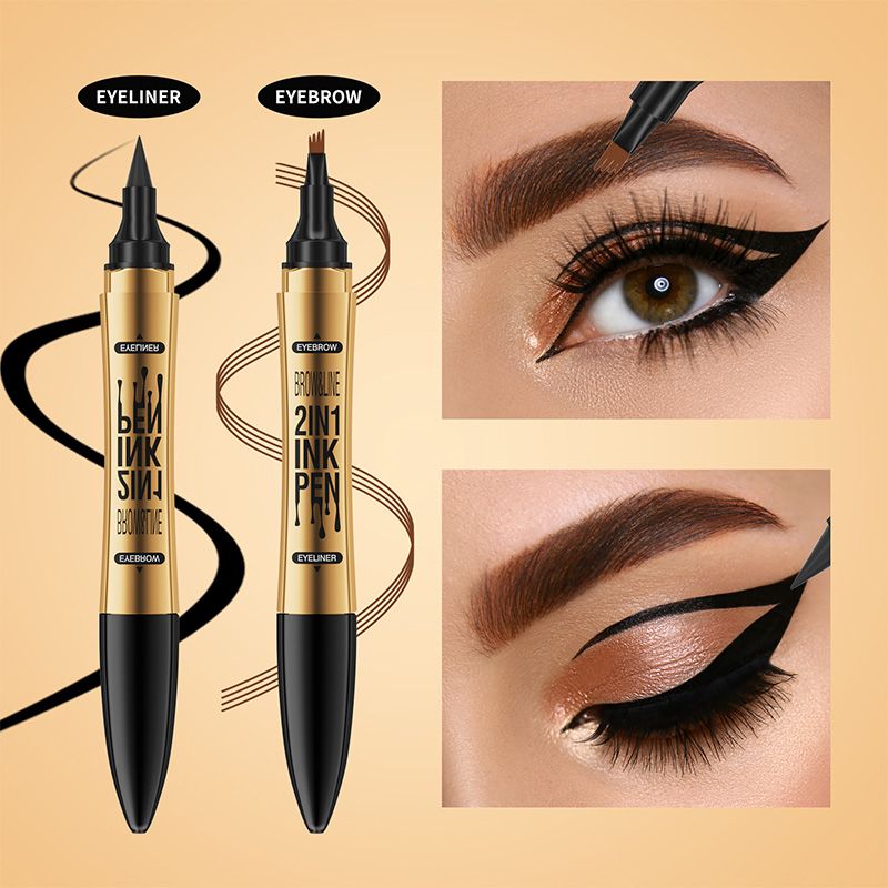 Stylo Duo 2-en-1 Sourcils et Eyeliner Waterproof à 4 Pointes