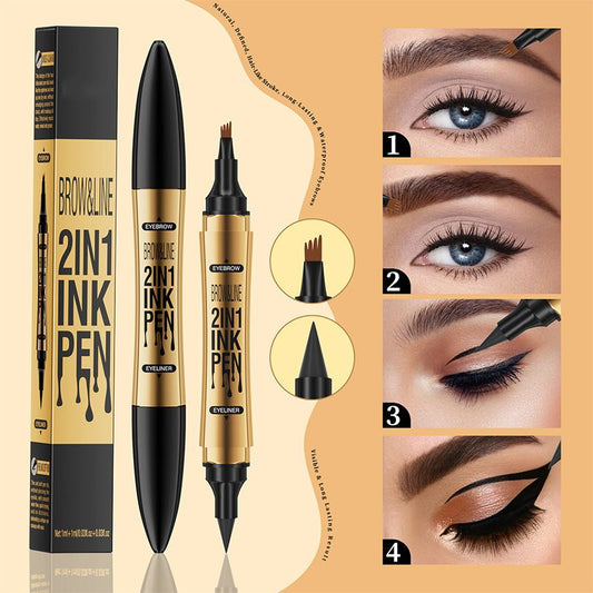 Stylo Duo 2-en-1 Sourcils et Eyeliner Waterproof à 4 Pointes