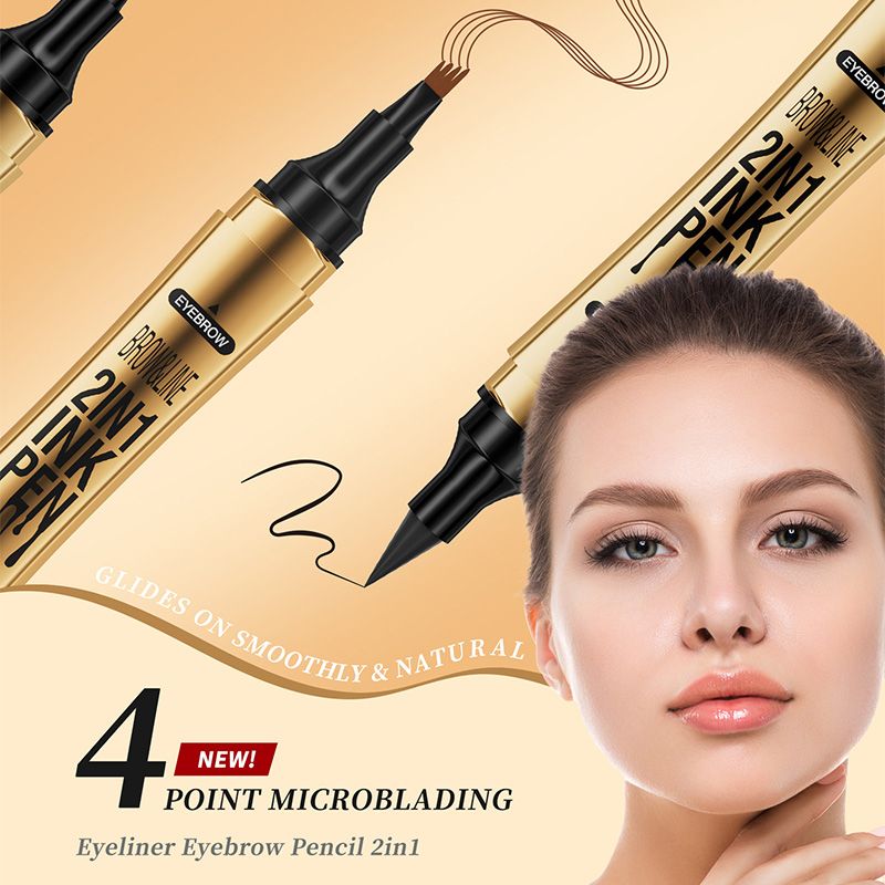Stylo Duo 2-en-1 Sourcils et Eyeliner Waterproof à 4 Pointes