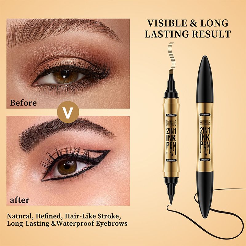 Stylo Duo 2-en-1 Sourcils et Eyeliner Waterproof à 4 Pointes