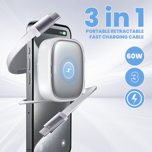 3 en 1 Câble de Charge Rapide Rétractable Portable